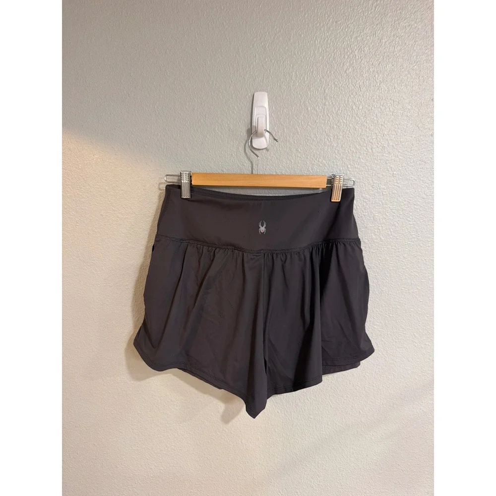Spyder 2-in-1 Running Shorts Women Medium Gray Activewear Athletic Gym Shorts